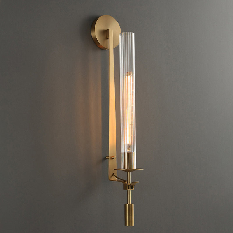Applique murale simple en verre transparent 25 po Ribber, Laiton