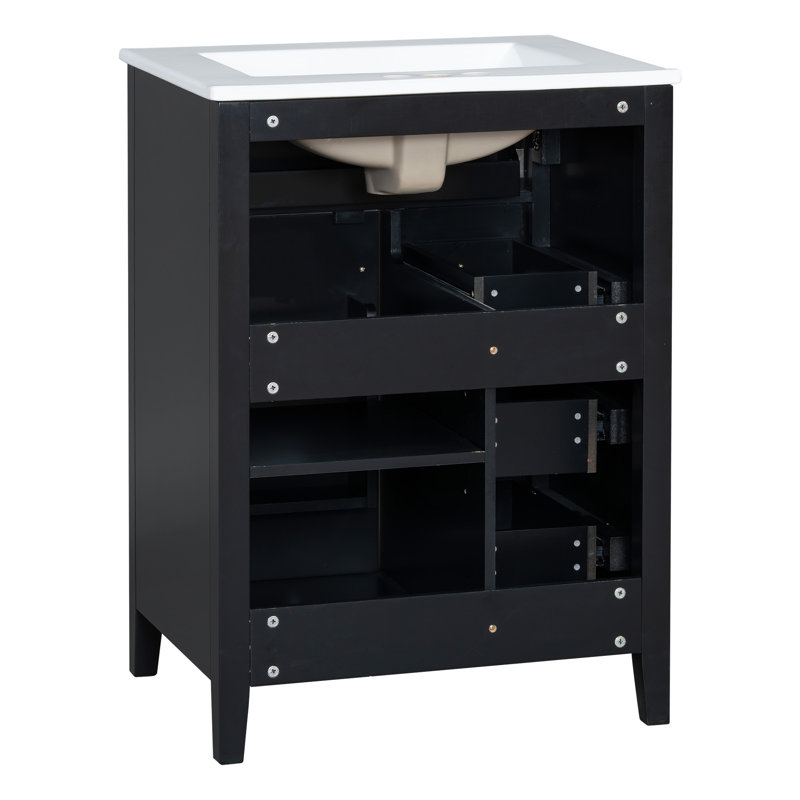 Meuble-lavabo moderne 24 po avec lavabo, 3 tiroirs et support de porte (noir / blanc / bleu / gris / vert), Noir