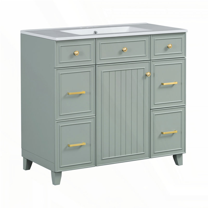 Meuble-lavabo 36 po avec lavabo en céramique, Vert