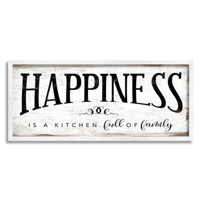 Happiness is Kitchen Full of Family Rustic Sentiments White Framed Giclee Texturized Art by Daphne Polselli
