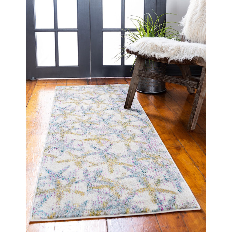 Tapis crème à motif abstrait Higley, Tapis de couloir 2 pi 2 po x 6 pi 7 po