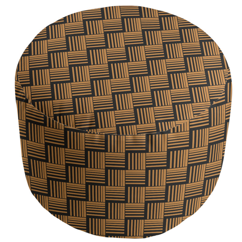 Upholstered Pouf, Orange/Black