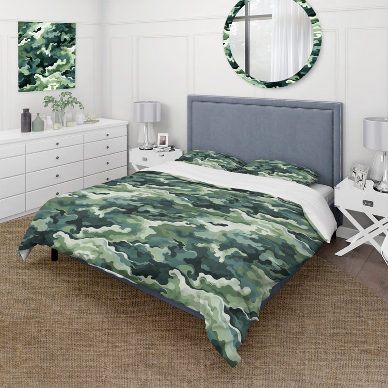 Ensemble de housse de couette Green Nomad Camo Elegance, Housse de couette pour grand lit et 2 taies décor