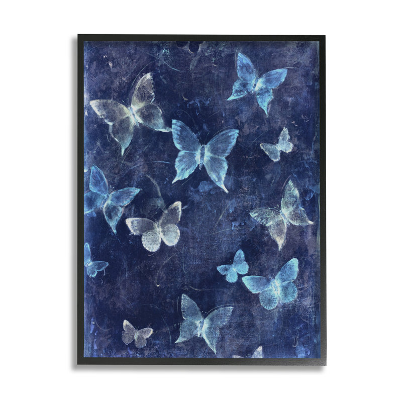 Blue Abstract Butterflies Canvas Print with Black Frame