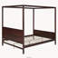 Lit plateforme à baldaquin Queen avec tête de lit, pied de lit et sommier à lattes, couleur espresso-303766937