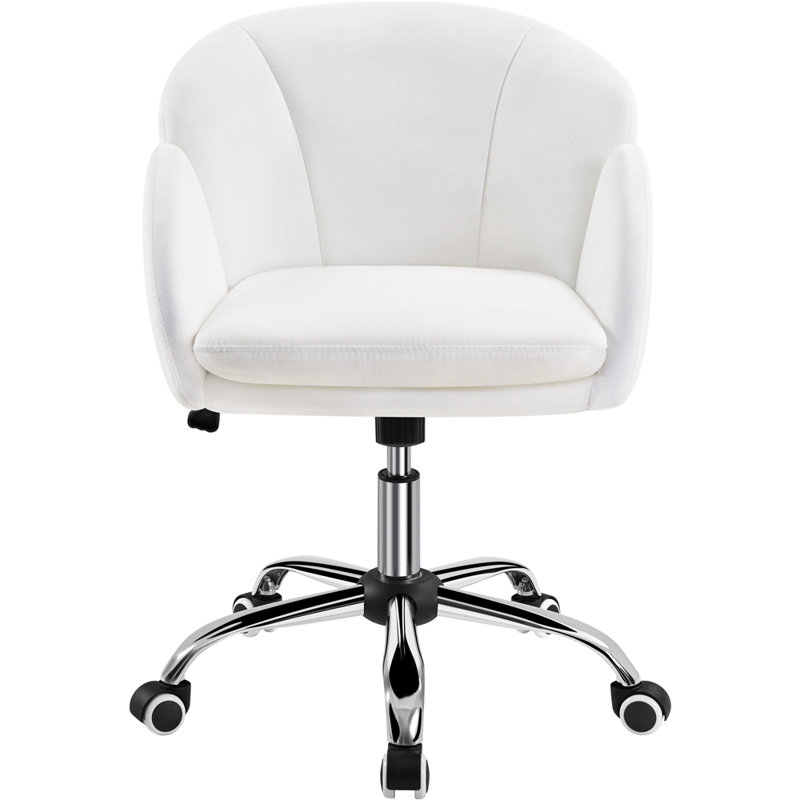 Desk Chair With Petal-shaped Backrest, White Velvet