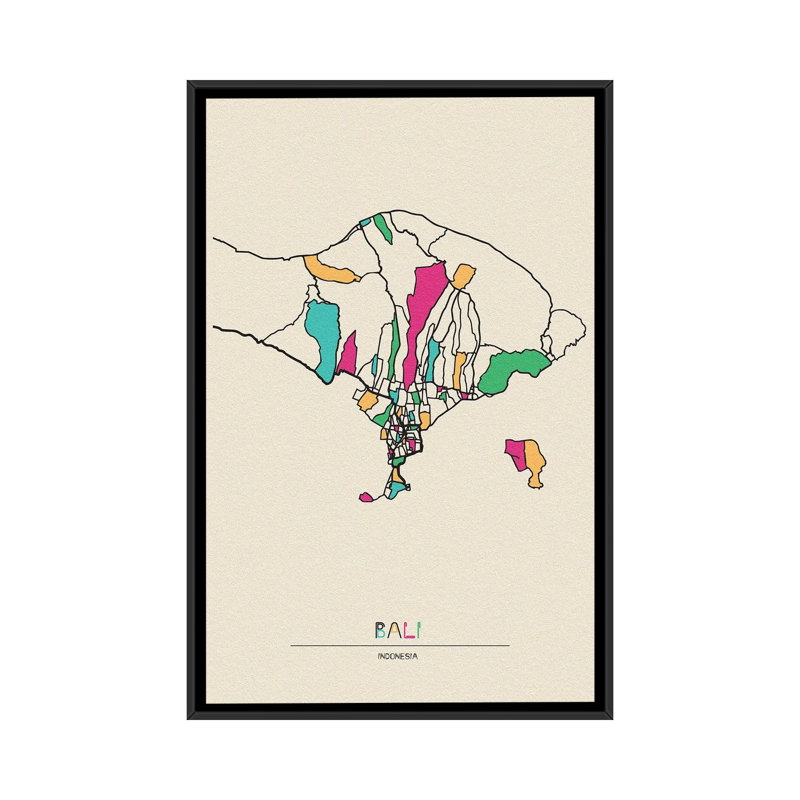 Bali, Indonesia Map by Ayse Deniz Akerman - Print on Canvas, Black Floater Frame, 152.5 cm H x 101.5 cm W