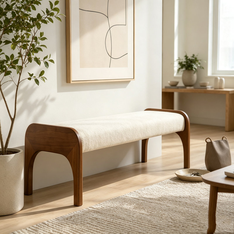 Banc long rembourré 50,25 po, Beige