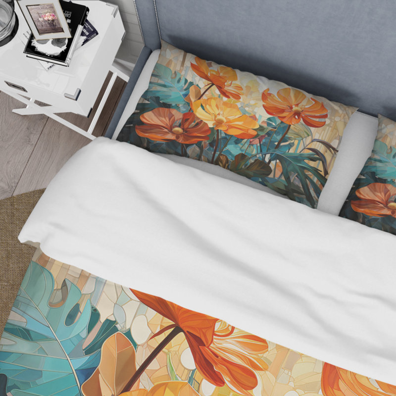 Ensemble de housse de couette en microfibre / polyester Tropical Orange and Green Foliage II Bedding