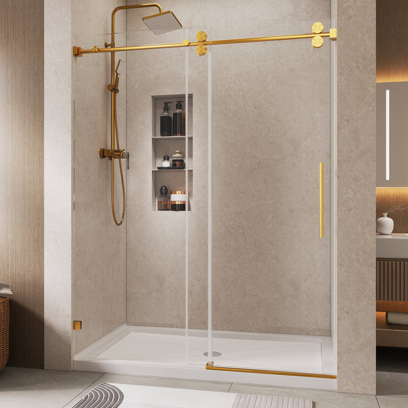 Concord 56" - 60" W X 76" H Single Sliding Frameless Shower Door With 5/16" (8Mm) Tempered Glass, Stainless Steel Accessories