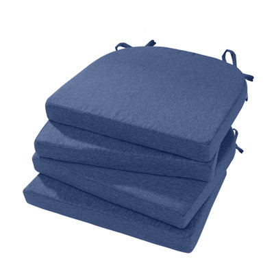 4-Piece Dining Chair Cushion Set with Straps and Removable Washable Covers 17"x16"x2" Blue