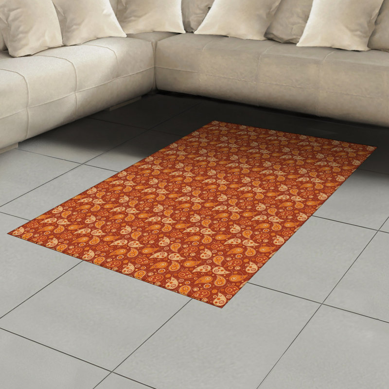 Tapis décoratif orange à haute densité de fibres longues en polyester, Rectangle 2 pi 7 po x 5 pi