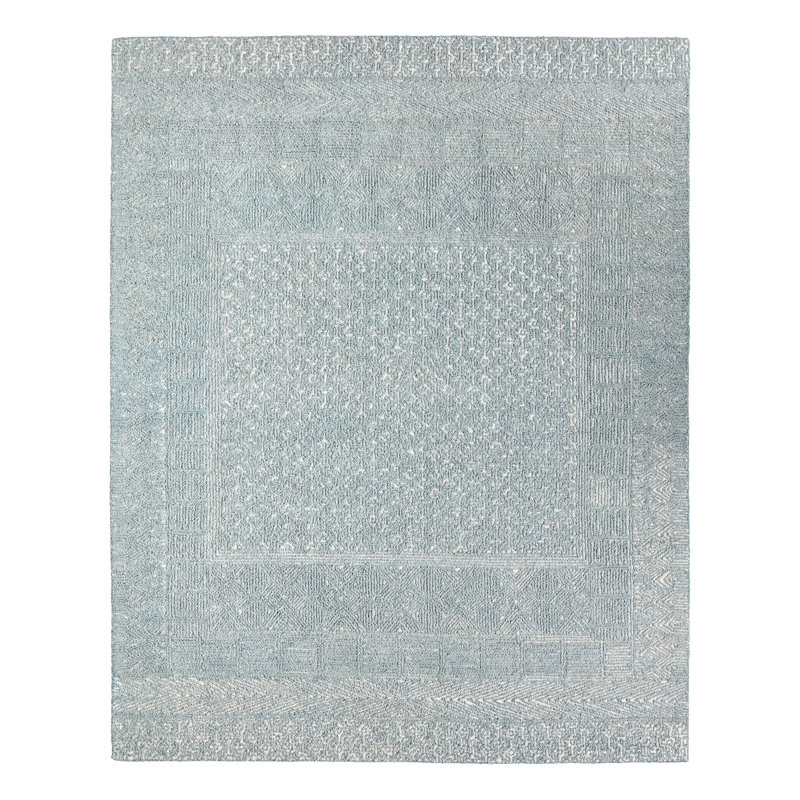 Geometric Area Rug in Blue/Cream, Rectangle 6' x 9'