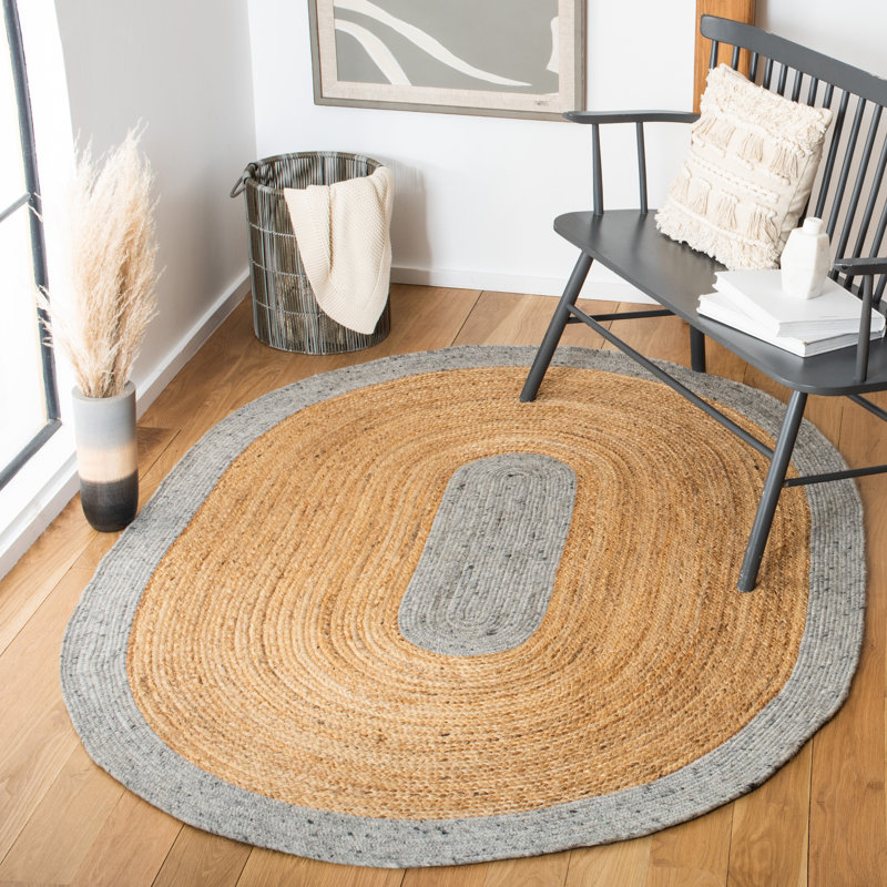 Mann Hand Woven Jute/Wool/Cotton Rug in Natural, Oval 4' x 6'