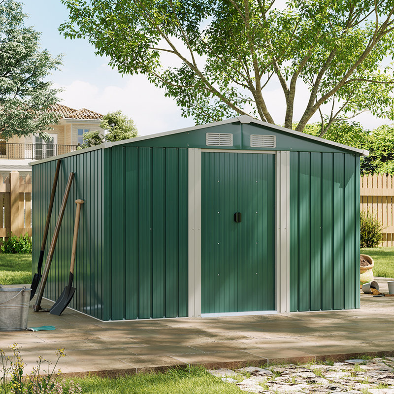 Ajay 8ft. W x 10ft. D Metal Apex Tool Shed, Dark Green