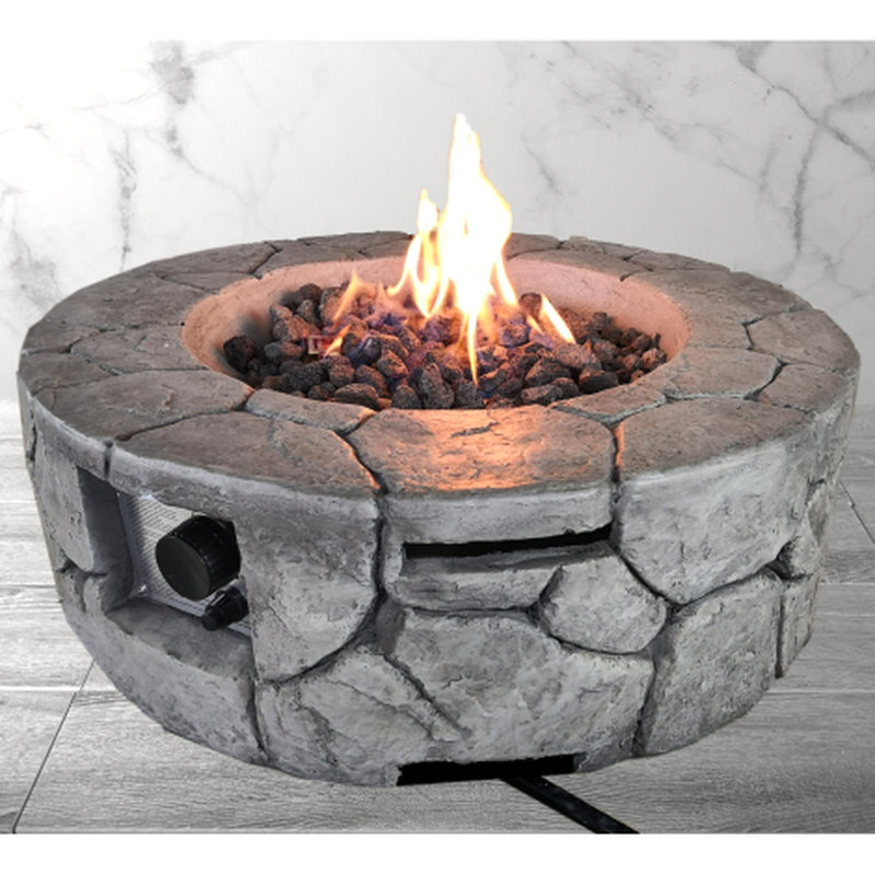 Modern Outdoor Fire Pit 40000 - 8h Burn Time, Fiber Concrete, Stainless Steel Combustion Zone, Propane/natural Gas, Gray 8 Hours Duration, Reinforced Area, Propane & Natural