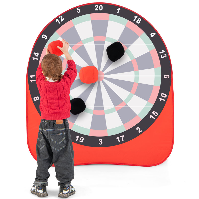 Kids Large Dart Board Foldable Dartboard W/4 Kick Balls