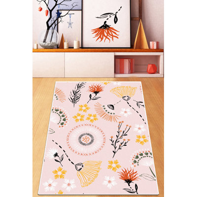 Antibacterial Washable Area Rug, 100% Polyester with Non-Slip Felt Dot Underside | Pile Height: 0.16 in, Total Thickness: 0.39 in | Perfect for Living Room, Bedroom, & Home Decor, Machine Washable