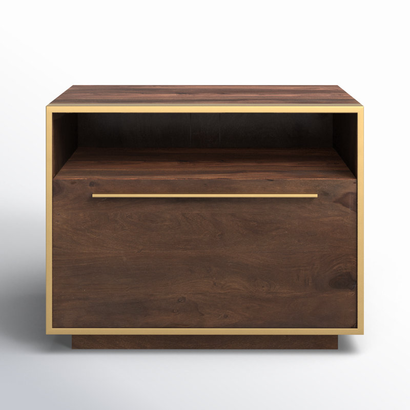 Josefina Walnut Solid Wood Nightstand with Gold Handle