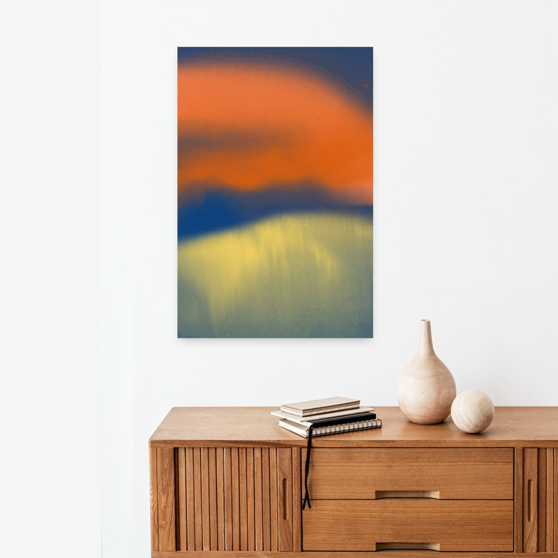 Paysage abstrait en néon, orange, jaune, bleu, abstrait, paysage contemporain coloré, art mural, H 24 po x l 16 po
