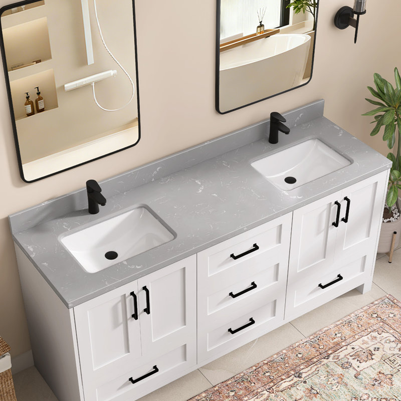 Dessus de meuble-lavabo rectangulaire 60 po avec double dosseret gris 60 po.