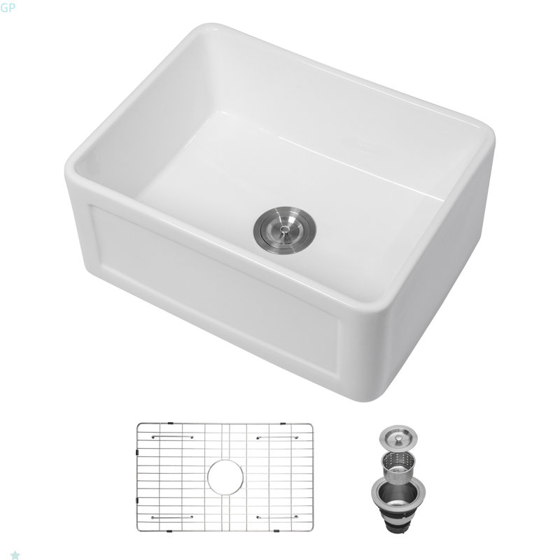 Small Farmhouse Sink -24 Inch Kitchen Sink White Apron-Front Ceramic Single Bowl Small Reversible Farm Sink Laundry Room Sink