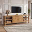 Meuble télé 71 po en bois massif avec tablettes ouvertes, centre de divertissement rustique pour salon, brun naturel-1875995126