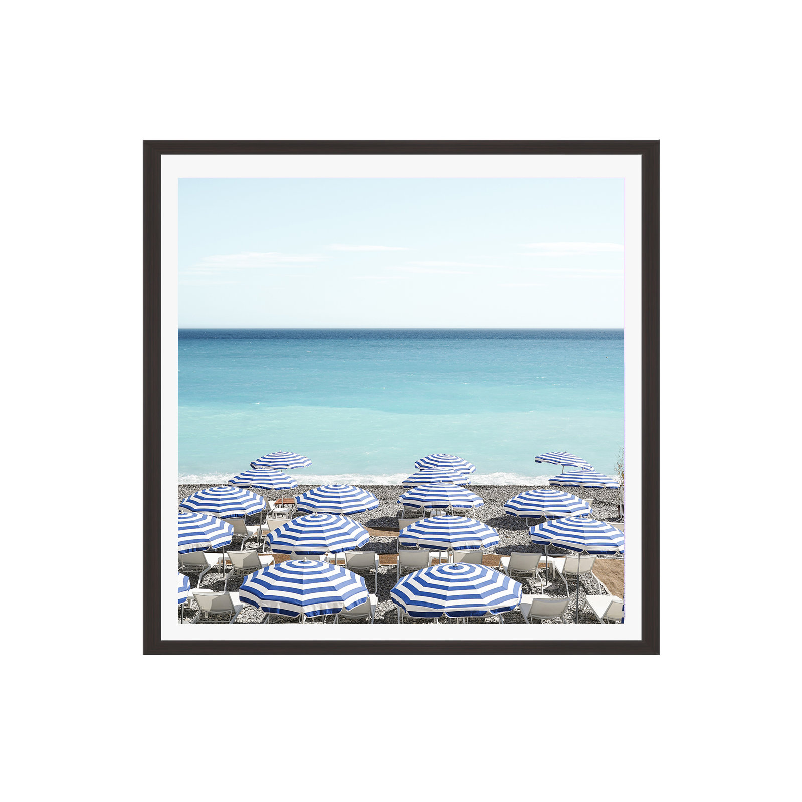 Niels "Blue Beach Umbrellas" Photo Print, Yes, 12" H x 12" W x 0.75" D, Espresso Framed Paper
