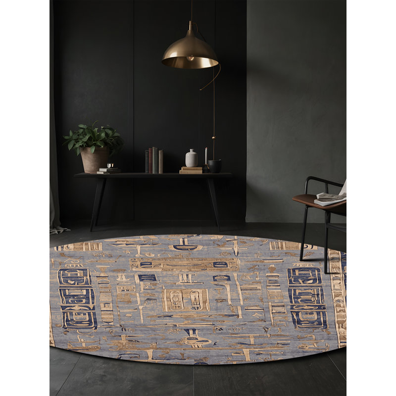 Tapis gris lavable à la machine, Rond 7 pi
