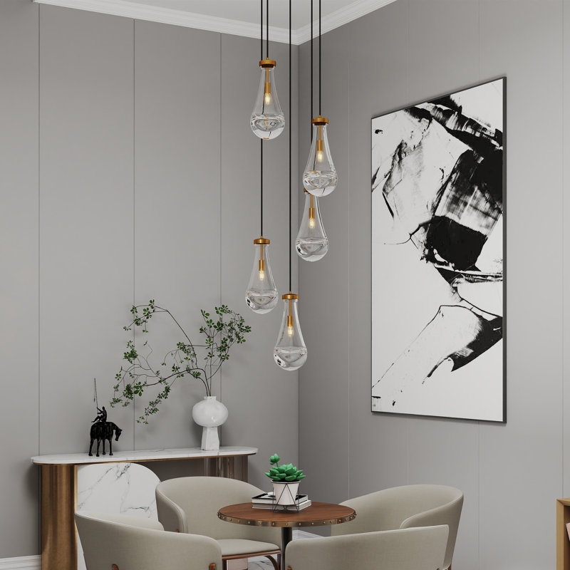 Luminaire suspendu grappe 5 lumières, Doré