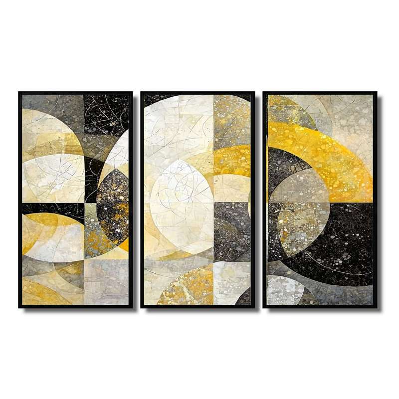 «Celestial Balance of Yellow Mosaic II», ensemble d'art mural géométrique abstrait, H 28 po x l 36 po, Noir