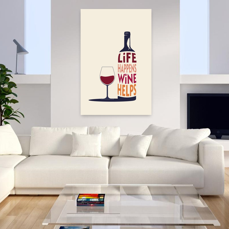 Art mural moderne minimaliste Life Happens Wine Helps, H 48 po x l 32 po