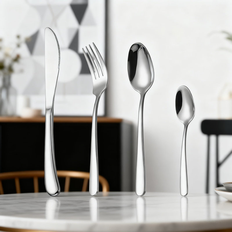 Ensemble de 16 couteaux à steak en acier inoxydable de qualité supérieure avec fourchettes et cuillères polies en miroir pour un dîner raffiné et un usage domestique