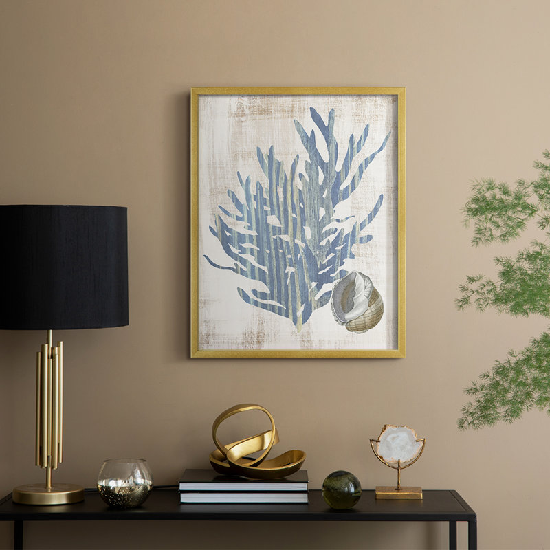 Reproduction encadrée de varech II - bois massif, H 15 po x l 12 po, Doré