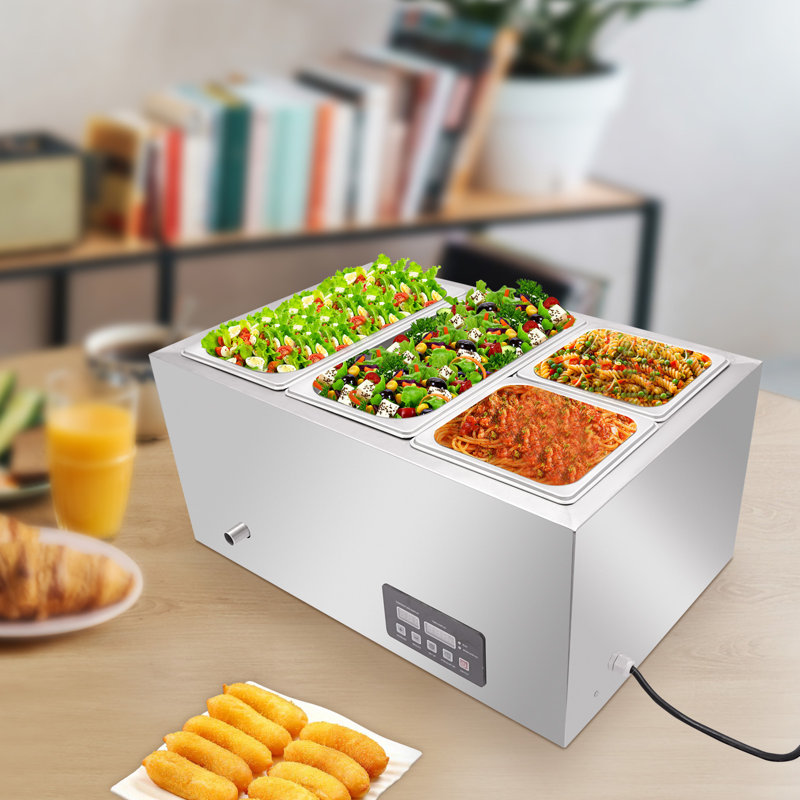 Chauffe-plats électriques en acier inoxydable avec bacs de service pour réceptions, banquets et services de traiteur