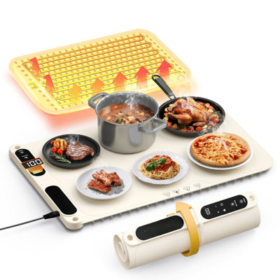 Food Warming Mat For Buffet, Fast Full Surface Heating Electric Warming Tray With 7 Level Temperature, 8 Timer