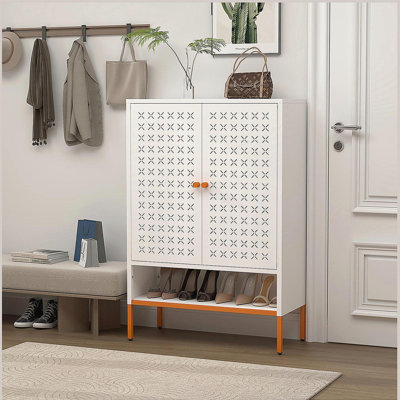 Grid Double Door Shoe Cabinet