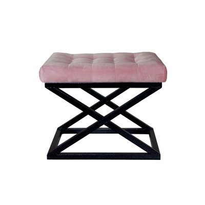 Stylish Pouffe with Metal Frame, Black & Pink, 19.7 x 16.5 x 15.7 inches | Soft 100% Polyester Babyface Fabric | Perfect for Living Room, Bedroom, or Kids' Play Area | Durable & Trendy Accent Seating