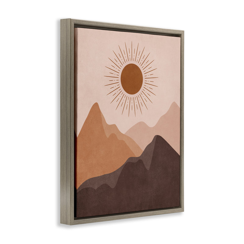«Rust Boho Mountains», art mural sur toile flottant gris par Nataly White, Cadre flottant orme Montalcino, H 21 po x l 17 po