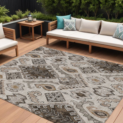 Tapis marocain d'intérieur et d'extérieur lavable brun 10 pi x 14 pi
