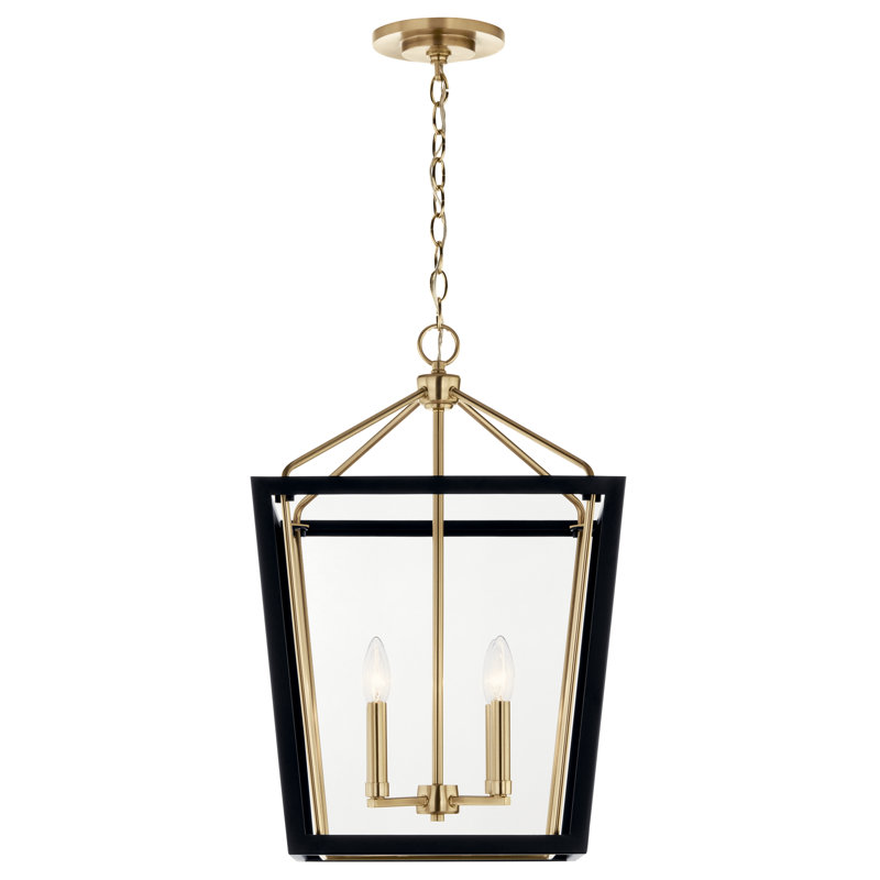 Delvin 4 - Light Steel Dimmable Square Chandelier, Black/Champagne Bronze, 24" H X 16" W X 16" D