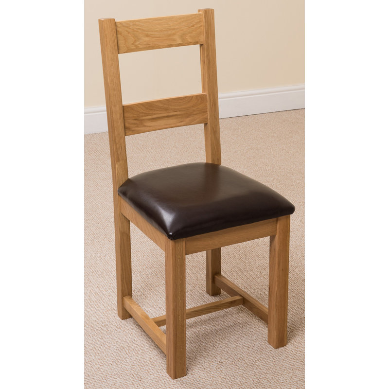 47cm H Upholstered Ladder Back Side Chair in Brown, Light Oak