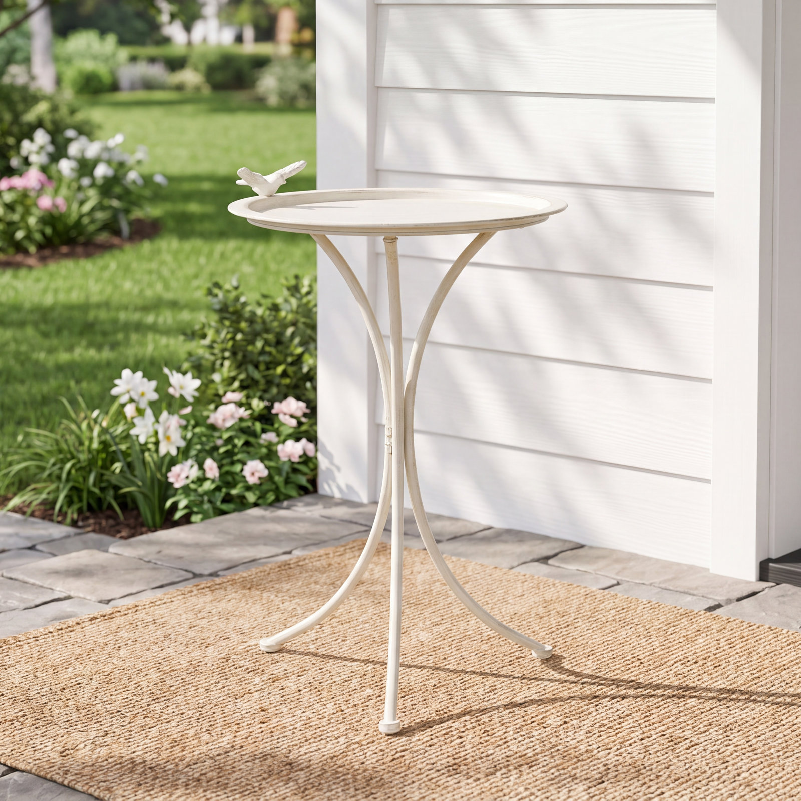 Allison Metal Fountain Birdbath, Pearl White