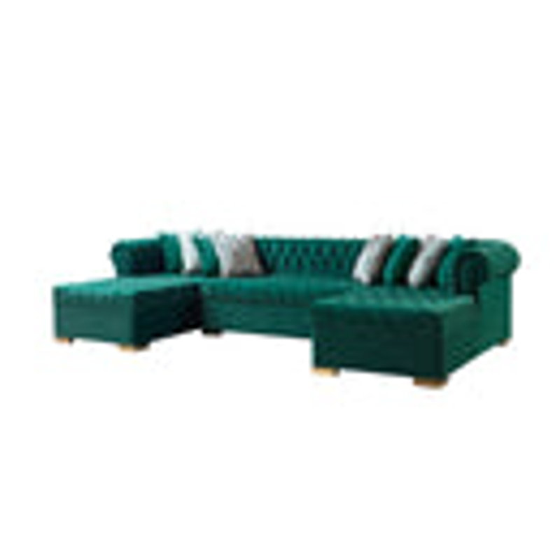 Velvet U-Shaped Sectional Symmetrical, Green Velvet