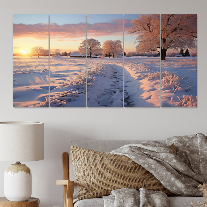 Path To The Winter Dusk - Landscapes Canvas Wall Art - 5 Equal Panels