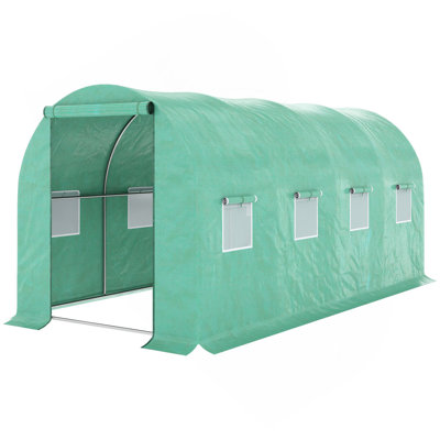 15' X 7' X 6.5' Walk-In Tunnel Hoop Greenhouse, Green House With Polyethylene PE Cover, Steel Frame, Roll-Up Zipper Door & Windows For Flowers, Vegetables, Tropical Plants, Green