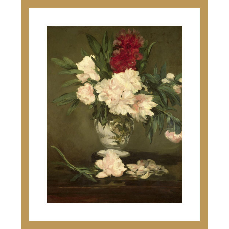 Vase de pivoines sur un petit piédestal par Edward Manet, impression giclée sur cadre, H 28,75 po x l 23,5 po