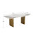 Hugette Modern 78.7" Sintered Stone Dining Table for 6-8 People, Large Rectangle Dining Room Table, Luxury White & Gold Kitchen Table with H-shape Stainless Steel Base (Table Only )-850415917-850415916