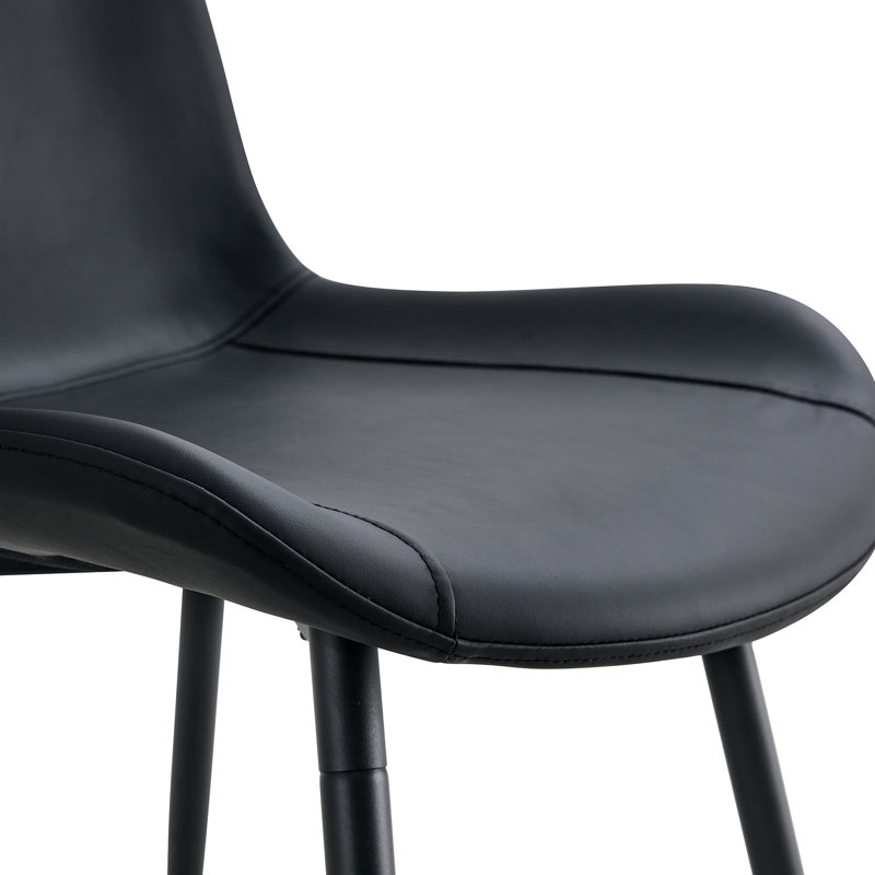 Ensemble de table de salle à manger rectangulaire minimaliste avec plateau texturé et pieds en métal noir, Noir, 7