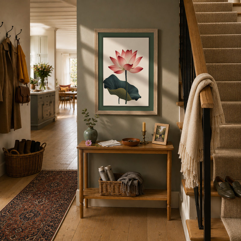 Lotus Bloom Botanical - Framed Print, A3 - 42.0 x 29.7 cm, Oak